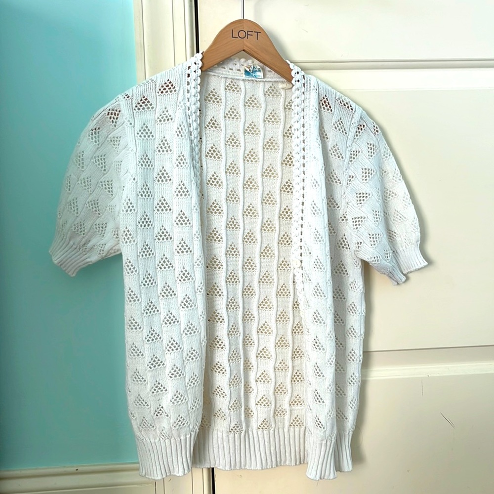 short sleeve white cardigan